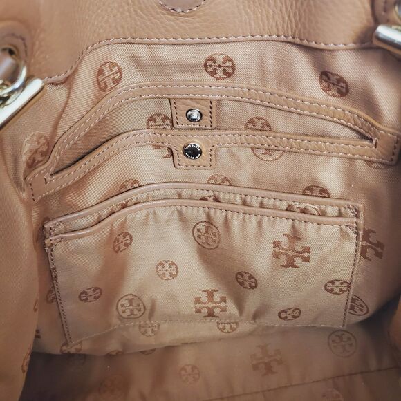 Tory Burch Marion Slouchy‎ Tote Bag East-West Bark Brown Pebbled Leather Purse - Picture 11 of 15